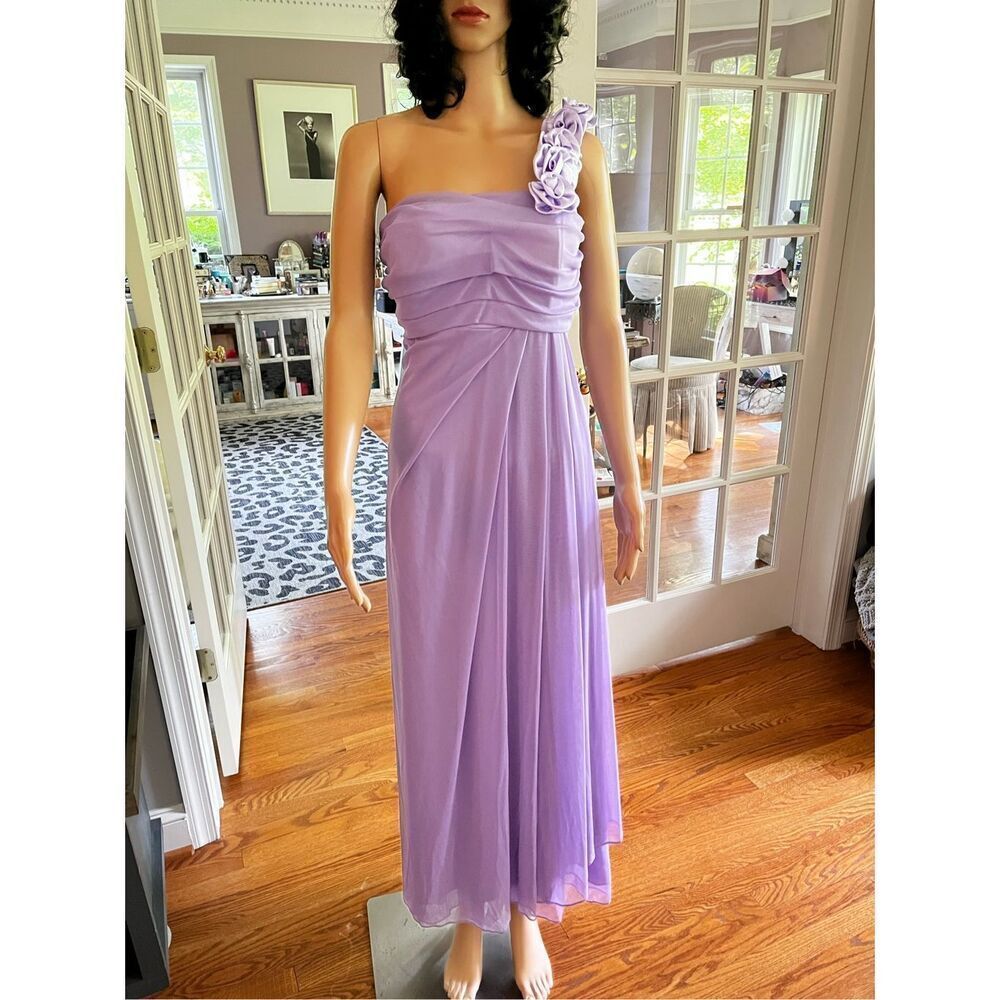 Eureka Lavender Grecian One Shoulder Rosette Prom Gown Bridesmaid sz L